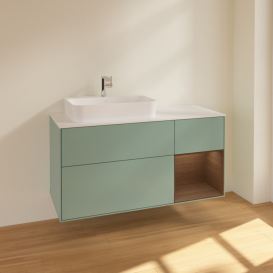 Тумба под раковину Villeroy & Boch Finion 120х50,1 см с подсветкой МДФ оливковый матовый лак/стекло белое матовое F401GNGM