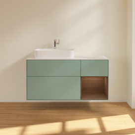 Тумба под раковину Villeroy & Boch Finion 120х50,1 см с подсветкой МДФ оливковый матовый лак/стекло белое матовое F401GNGM