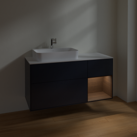 Тумба под раковину Villeroy & Boch Finion 120х50,1 см с подсветкой МДФ темно-синий матовый лак/стекло белое матовое F401GNHG