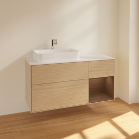 Тумба под раковину Villeroy & Boch Finion 120х50,1 см с подсветкой МДФ шпон дуба/стекло белое матовое F401GNPC