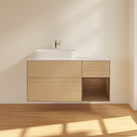 Тумба под раковину Villeroy & Boch Finion 120х50,1 см с подсветкой МДФ шпон дуба/стекло белое матовое F401GNPC