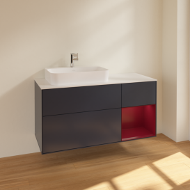 Тумба под раковину Villeroy & Boch Finion 120х50,1 см с подсветкой МДФ темно-синий матовый лак/стекло белое матовое F401HBHG