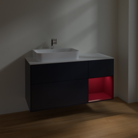 Тумба под раковину Villeroy & Boch Finion 120х50,1 см с подсветкой МДФ темно-синий матовый лак/стекло белое матовое F401HBHG