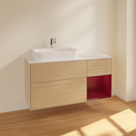 Тумба под раковину Villeroy & Boch Finion 120х50,1 см с подсветкой МДФ шпон дуба/стекло белое матовое F401HBPC