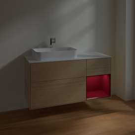 Тумба под раковину Villeroy & Boch Finion 120х50,1 см с подсветкой МДФ шпон дуба/стекло белое матовое F401HBPC