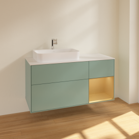 Тумба под раковину Villeroy & Boch Finion 120х50,1 см с подсветкой МДФ оливковый матовый лак/стекло белое матовое F401HFGM