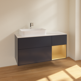 Тумба под раковину Villeroy & Boch Finion 120х50,1 см с подсветкой МДФ темно-синий матовый лак/стекло белое матовое F401HFHG