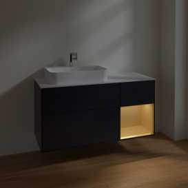 Тумба под раковину Villeroy & Boch Finion 120х50,1 см с подсветкой МДФ темно-синий матовый лак/стекло белое матовое F401HFHG