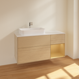 Тумба под раковину Villeroy & Boch Finion 120х50,1 см с подсветкой МДФ шпон дуба/стекло белое матовое F401HFPC