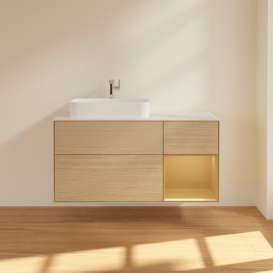 Тумба под раковину Villeroy & Boch Finion 120х50,1 см с подсветкой МДФ шпон дуба/стекло белое матовое F401HFPC