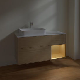 Тумба под раковину Villeroy & Boch Finion 120х50,1 см с подсветкой МДФ шпон дуба/стекло белое матовое F401HFPC