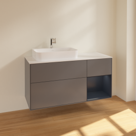 Тумба под раковину Villeroy & Boch Finion 120х50,1 см с подсветкой МДФ антрацит матовый лак/стекло белое матовое F401HGGK