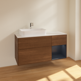 Тумба под раковину Villeroy & Boch Finion 120х50,1 см с подсветкой МДФ шпон грецкого ореха/стекло белое матовое F401HGGN