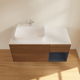 Тумба под раковину Villeroy & Boch Finion 120х50,1 см с подсветкой МДФ шпон грецкого ореха/стекло белое матовое F401HGGN