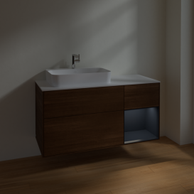 Тумба под раковину Villeroy & Boch Finion 120х50,1 см с подсветкой МДФ шпон грецкого ореха/стекло белое матовое F401HGGN