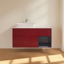 Тумба под раковину Villeroy & Boch Finion 120х50,1 см с подсветкой МДФ пион матовый лак/стекло белое матовое F401HGHB