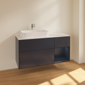 Тумба под раковину Villeroy & Boch Finion 120х50,1 см с подсветкой МДФ темно-синий матовый лак/стекло белое матовое F401HGHG