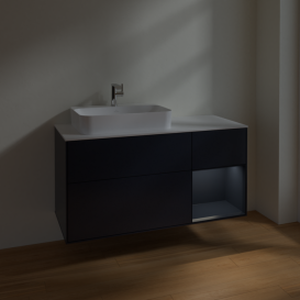 Тумба под раковину Villeroy & Boch Finion 120х50,1 см с подсветкой МДФ темно-синий матовый лак/стекло белое матовое F401HGHG