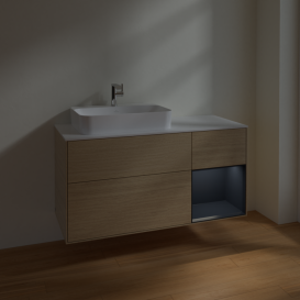 Тумба под раковину Villeroy & Boch Finion 120х50,1 см с подсветкой МДФ шпон дуба/стекло белое матовое F401HGPC