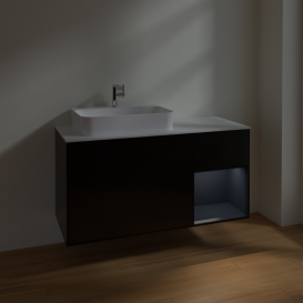 Тумба под раковину Villeroy & Boch Finion 120х50,1 см с подсветкой МДФ черный матовый лак/стекло белое матовое F401HGPD