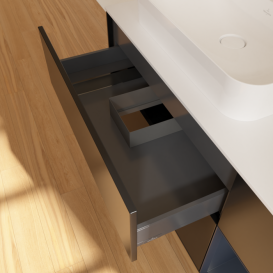 Тумба под раковину Villeroy & Boch Finion 120х50,1 см с подсветкой МДФ черный матовый лак/стекло белое матовое F401HGPD