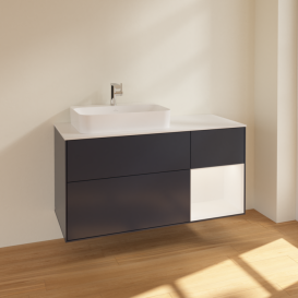 Тумба под раковину Villeroy & Boch Finion 120х50,1 см с подсветкой МДФ темно-синий матовый лак/стекло белое матовое F401MTHG