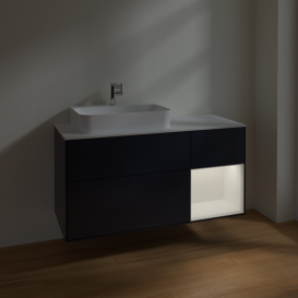 Тумба под раковину Villeroy & Boch Finion 120х50,1 см с подсветкой МДФ темно-синий матовый лак/стекло белое матовое F401MTHG