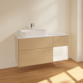 Тумба под раковину Villeroy & Boch Finion 120х50,1 см с подсветкой МДФ шпон дуба/стекло белое матовое F401MTPC