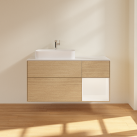 Тумба под раковину Villeroy & Boch Finion 120х50,1 см с подсветкой МДФ шпон дуба/стекло белое матовое F401MTPC