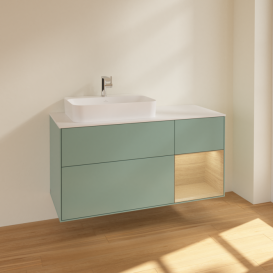 Тумба під раковину Villeroy & Boch Finion 120х50,1 см із підсвічуванням МДФ оливковий матовий лак/скло біле матове F401PCGM