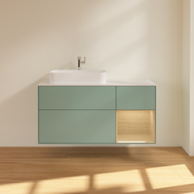 Тумба під раковину Villeroy & Boch Finion 120х50,1 см із підсвічуванням МДФ оливковий матовий лак/скло біле матове F401PCGM