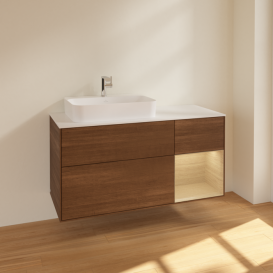 Тумба под раковину Villeroy & Boch Finion 120х50,1 см с подсветкой МДФ шпон грецкого ореха/стекло белое матовое F401PCGN