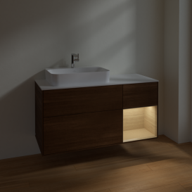 Тумба под раковину Villeroy & Boch Finion 120х50,1 см с подсветкой МДФ шпон грецкого ореха/стекло белое матовое F401PCGN