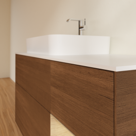 Тумба под раковину Villeroy & Boch Finion 120х50,1 см с подсветкой МДФ шпон грецкого ореха/стекло белое матовое F401PCGN