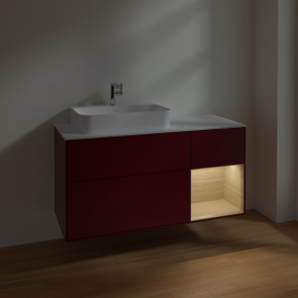 Тумба под раковину Villeroy & Boch Finion 120х50,1 см с подсветкой МДФ пион матовый лак/стекло белое матовое F401PCHB