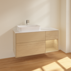Тумба под раковину Villeroy & Boch Finion 120х50,1 см с подсветкой МДФ шпон дуба/стекло белое матовое F401PCPC