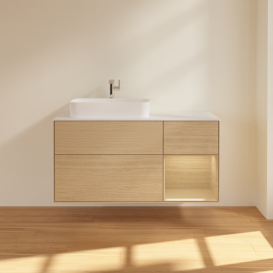 Тумба під раковину Villeroy & Boch Finion 120х50,1 см із підсвічуванням МДФ шпон дуба/скло біле матове F401PCPC