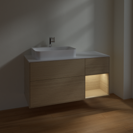 Тумба під раковину Villeroy & Boch Finion 120х50,1 см із підсвічуванням МДФ шпон дуба/скло біле матове F401PCPC