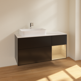 Тумба под раковину Villeroy & Boch Finion 120х50,1 см с подсветкой МДФ черный матовый лак/стекло белое матовое F401PCPD