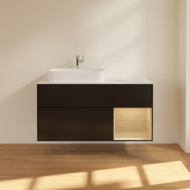 Тумба под раковину Villeroy & Boch Finion 120х50,1 см с подсветкой МДФ черный матовый лак/стекло белое матовое F401PCPD