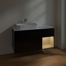 Тумба под раковину Villeroy & Boch Finion 120х50,1 см с подсветкой МДФ черный матовый лак/стекло белое матовое F401PCPD
