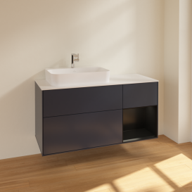 Тумба под раковину Villeroy & Boch Finion 120х50,1 см с подсветкой МДФ темно-синий матовый лак/стекло белое матовое F401PDHG
