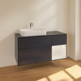 Тумба под раковину Villeroy & Boch Finion 120х50,1 см с подсветкой МДФ темно-синий матовый лак/стекло черное матовое F402GFHG