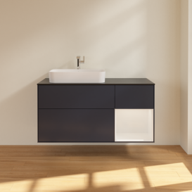 Тумба под раковину Villeroy & Boch Finion 120х50,1 см с подсветкой МДФ темно-синий матовый лак/стекло черное матовое F402GFHG