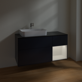 Тумба под раковину Villeroy & Boch Finion 120х50,1 см с подсветкой МДФ темно-синий матовый лак/стекло черное матовое F402GFHG