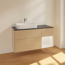 Тумба под раковину Villeroy & Boch Finion 120х50,1 см с подсветкой МДФ шпон дуба/стекло черное матовое F402GFPC