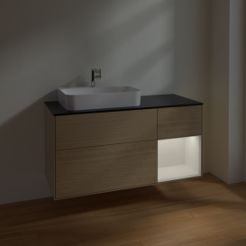 Тумба под раковину Villeroy & Boch Finion 120х50,1 см с подсветкой МДФ шпон дуба/стекло черное матовое F402GFPC