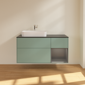 Тумба под раковину Villeroy & Boch Finion 120х50,1 см с подсветкой МДФ оливковый матовый лак/стекло черное матовое F402GKGM