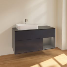 Тумба под раковину Villeroy & Boch Finion 120х50,1 см с подсветкой МДФ темно-синий матовый лак/стекло черное матовое F402GKHG