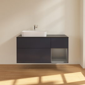 Тумба под раковину Villeroy & Boch Finion 120х50,1 см с подсветкой МДФ темно-синий матовый лак/стекло черное матовое F402GKHG